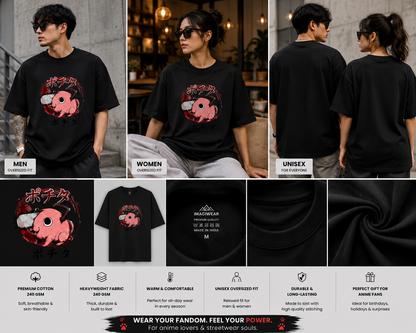 Kawaii Chainsaw Pup Oversized T-Shirt | Anime-Inspired Streetwear Graphic Tee