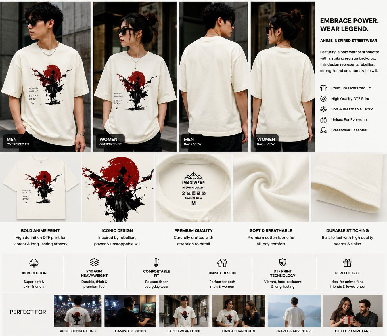Crimson Rebellion Oversized T-Shirt | Anime-Inspired Streetwear Graphic Tee