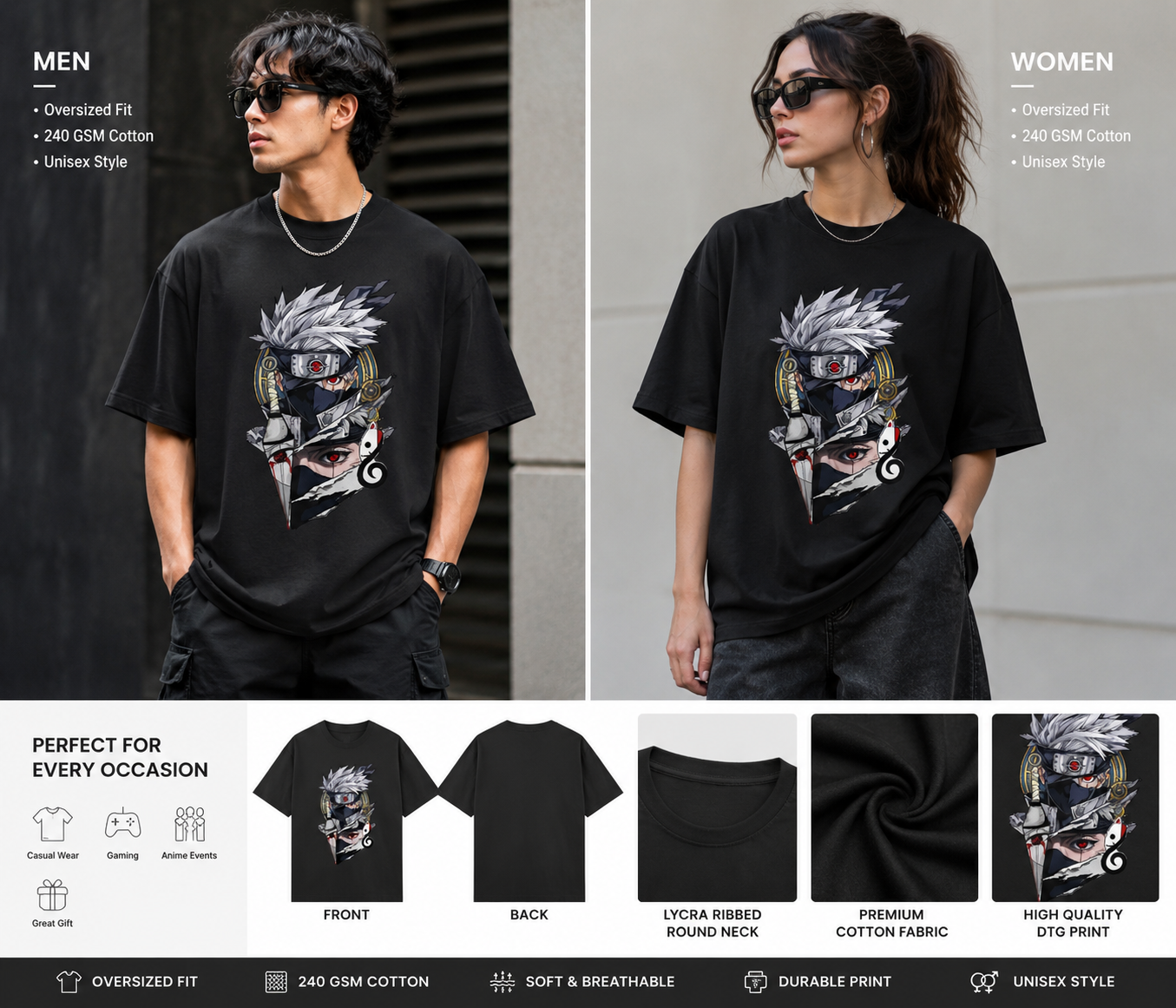 Mystic Ninja Warrior Oversized T-Shirt | Anime-Inspired Streetwear Graphic Tee