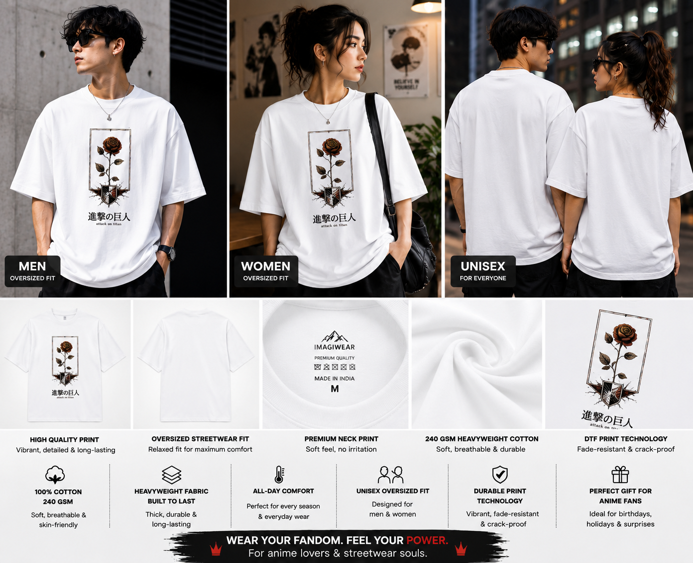 Crimson Legacy Rose Oversized T-Shirt | Anime Inspired Floral Streetwear Tee