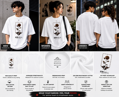 Crimson Legacy Rose Oversized T-Shirt | Anime Inspired Floral Streetwear Tee