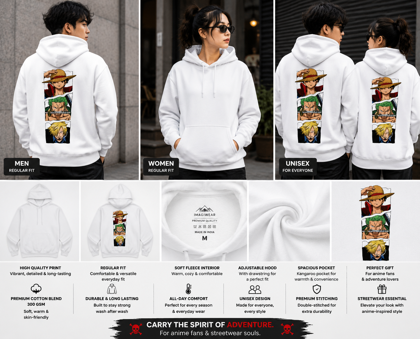 Legendary Pirate Trio Regular Fit Hoodie | Anime Inspired Graphic Hoodie