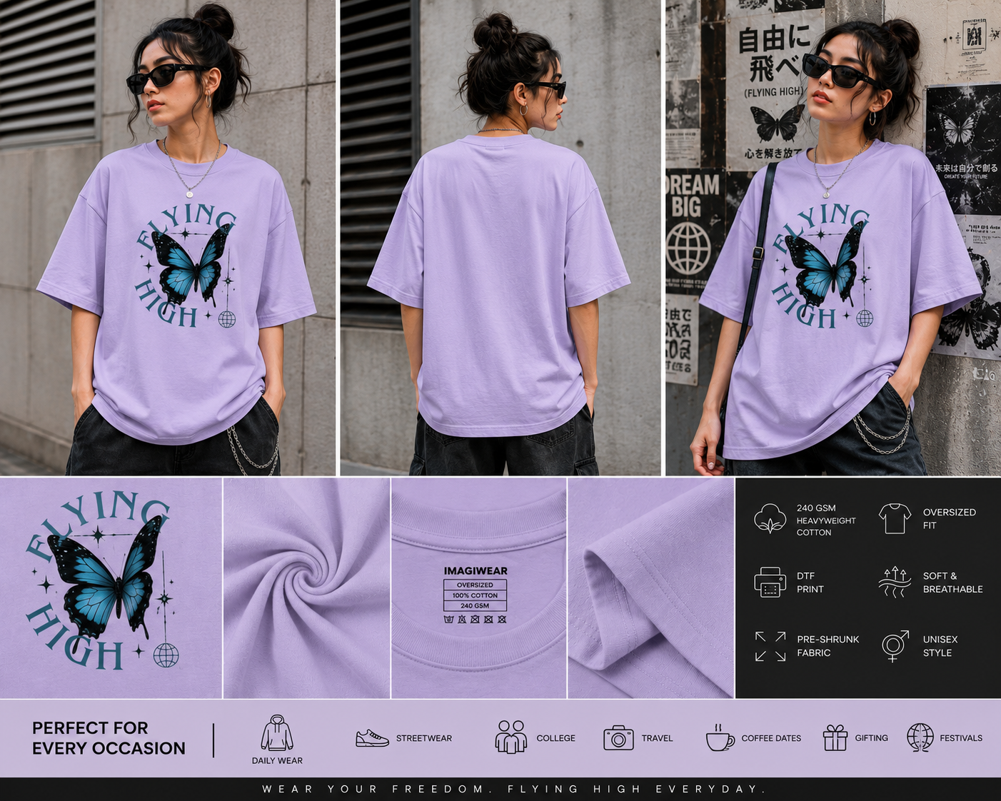 Flying High Butterfly Oversized T-Shirt | Aesthetic Graphic Tee