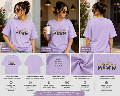 Meow Cat Oversized T-Shirt | Cute Kawaii Cat Graphic Streetwear Tee