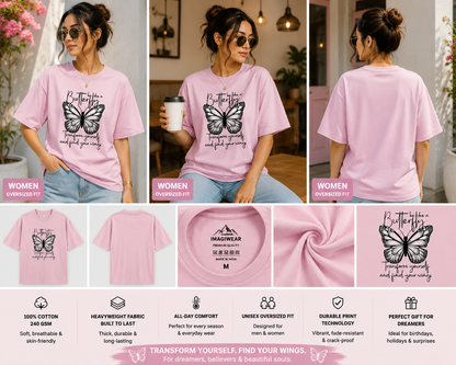 Butterfly Inspiration Oversized T-Shirt | Floral Butterfly Quote Graphic Tee