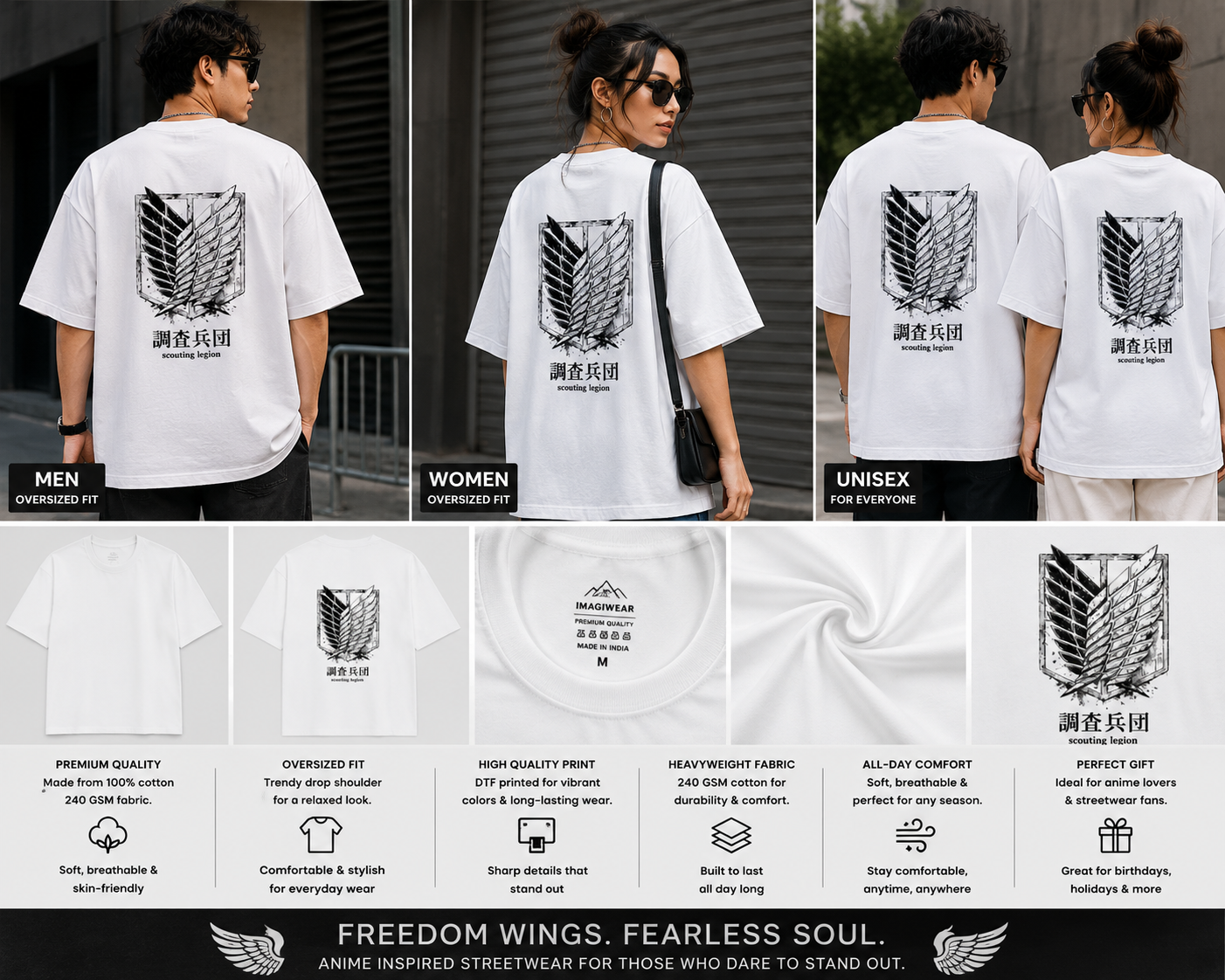 Freedom Wings Oversized T-Shirt | Anime Inspired Streetwear Graphic Tee