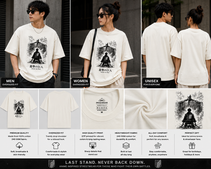Lone Warrior Against the Giant Oversized T-Shirt | Dark Fantasy Anime Battle Tee