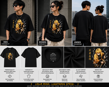 Zenitsu Agatsuma Thunder Strike | Oversized Unisex Demon Slayer T-Shirt