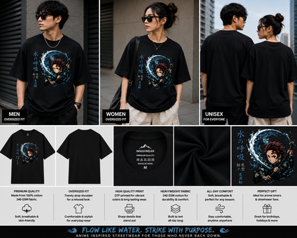 Tanjiro Kamado Water Breathing | Oversized Unisex Demon Slayer T-Shirt