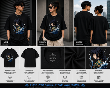 Giyu Tomioka Water Wave Portrait | Oversized Unisex Demon Slayer T-Shirt