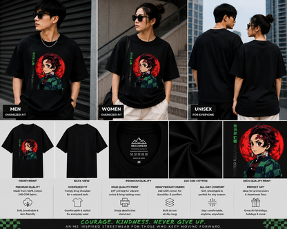 Tanjiro Kamado Sun Portrait | Oversized Unisex Demon Slayer T-Shirt