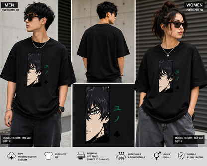 Yuno Green Eye Portrait | Oversized Unisex Black Clover T-Shirt