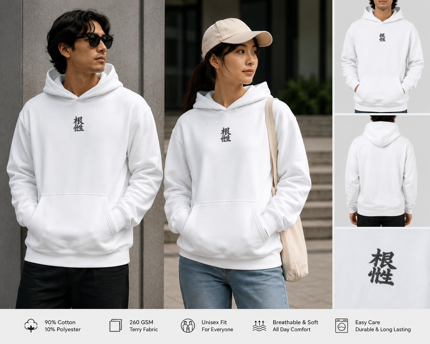 Konsei Minimalist Unisex Pullover Hoodie – Japanese Kanji Streetwear Hoodie