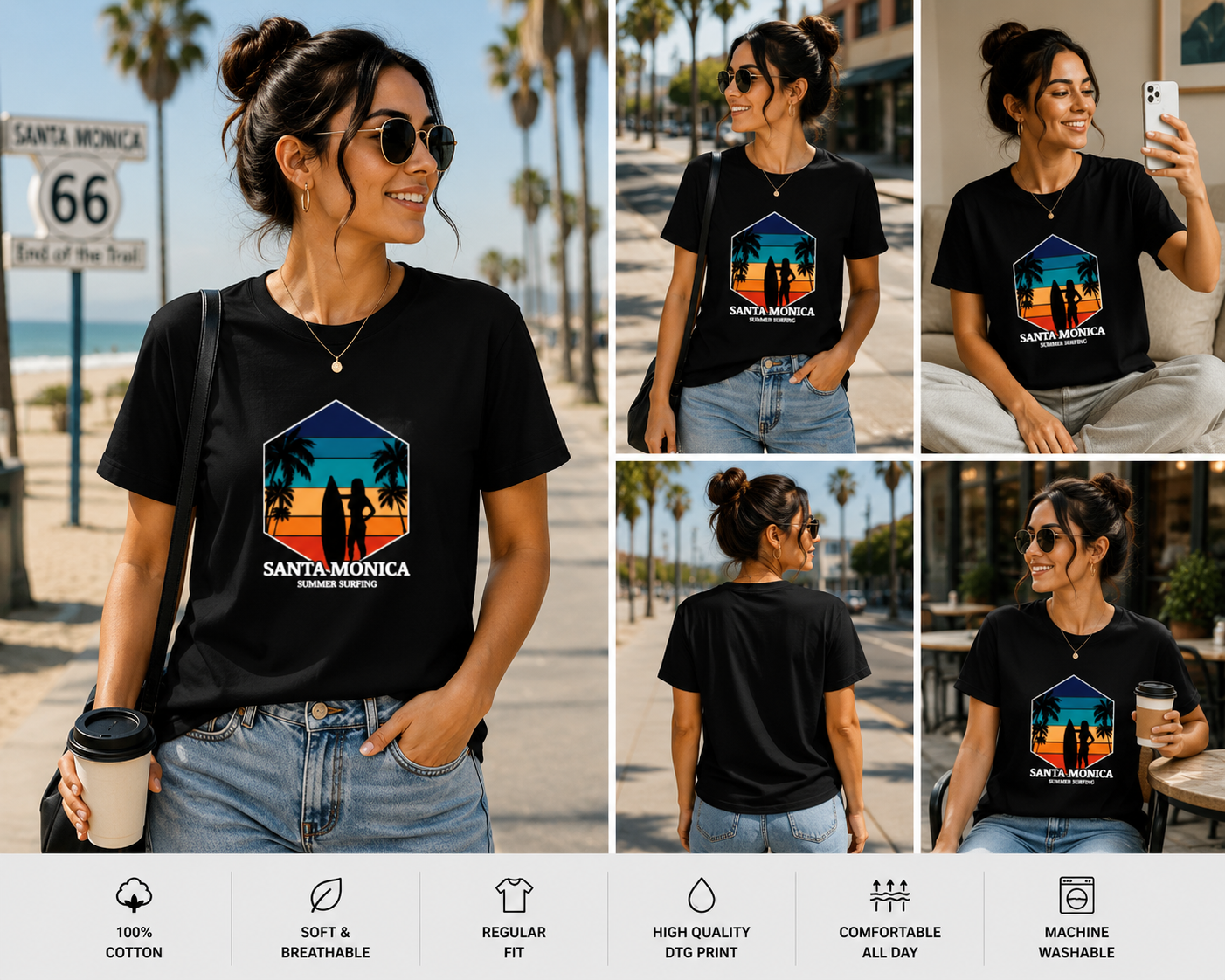 Santa Monica Summer Surfing Women's Classic T-Shirt | Beach Vibes Graphic Tee
