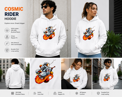 Cosmic Rider Unisex Hoodie – Astronaut Space Adventure Graphic Hoodie