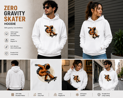 Zero Gravity Skater Unisex Hoodie – Astronaut Skateboarding Graphic Hoodie