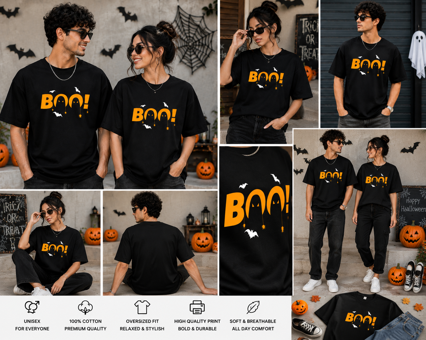 BOO! Halloween Oversized Unisex T-Shirt – Spooky Graphic Tee
