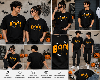 BOO! Halloween Oversized Unisex T-Shirt – Spooky Graphic Tee
