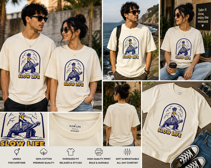 Slow Life Oversized Unisex T-Shirt – Vintage Turtle Graphic Tee