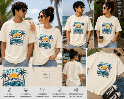 Tropical Paradise Oversized Unisex T-Shirt – Beach Wave Graphic Tee