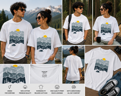 Mountain Escape Oversized Unisex T-Shirt – Camping Adventure Graphic Tee