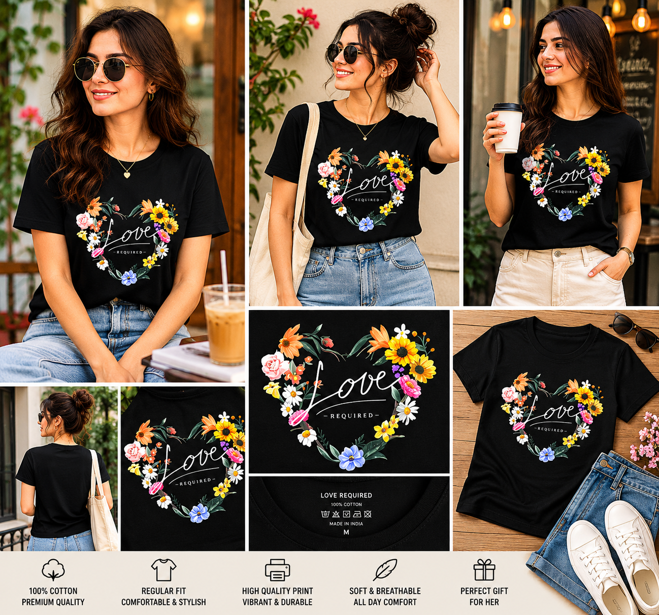 Love Required Women's Classic T-Shirt – Floral Heart Graphic Tee