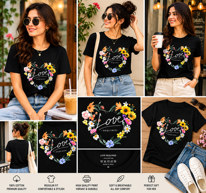 Love Required Women's Classic T-Shirt – Floral Heart Graphic Tee