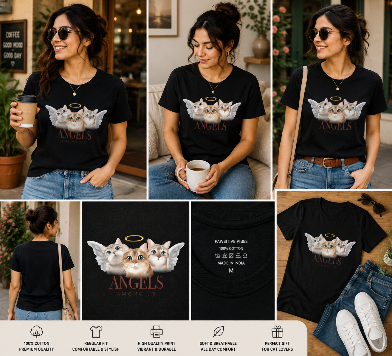 Angels Among Us Women's Classic T-Shirt – Cute Angel Cats Graphic Tee