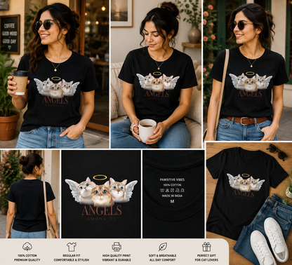 Angels Among Us Women's Classic T-Shirt – Cute Angel Cats Graphic Tee