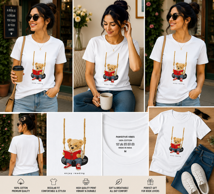 Enjoy Reading Teddy Bear Women's Classic T-Shirt – Cute Book Lover Graphic Tee
