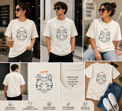 Alpha Wolf Oversized Unisex T-Shirt – Minimalist Wolf Graphic Tee