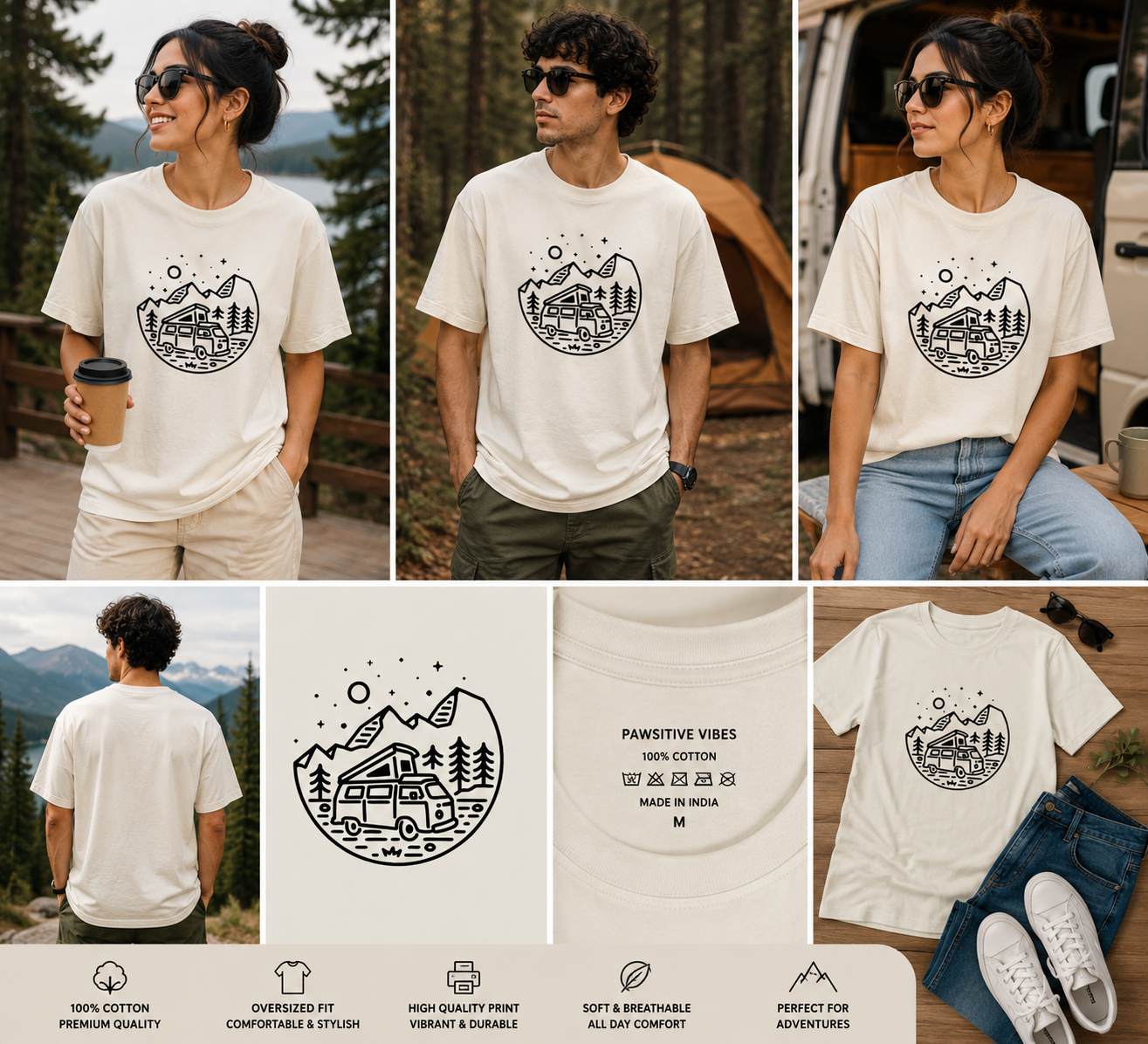 Adventure Camper Oversized Unisex T-Shirt – Mountain Van Life Graphic Tee