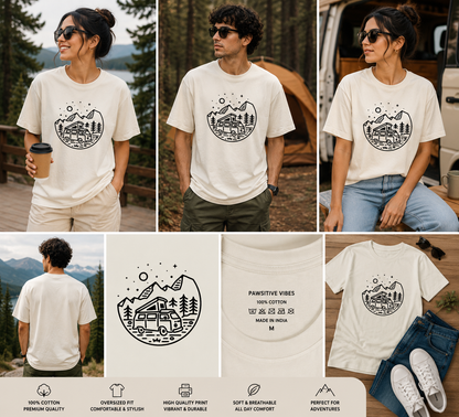 Adventure Camper Oversized Unisex T-Shirt – Mountain Van Life Graphic Tee