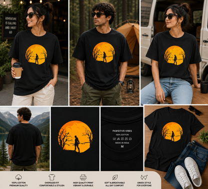 Moonlit Wanderer Oversized Unisex T-Shirt – Adventure Silhouette Graphic Tee