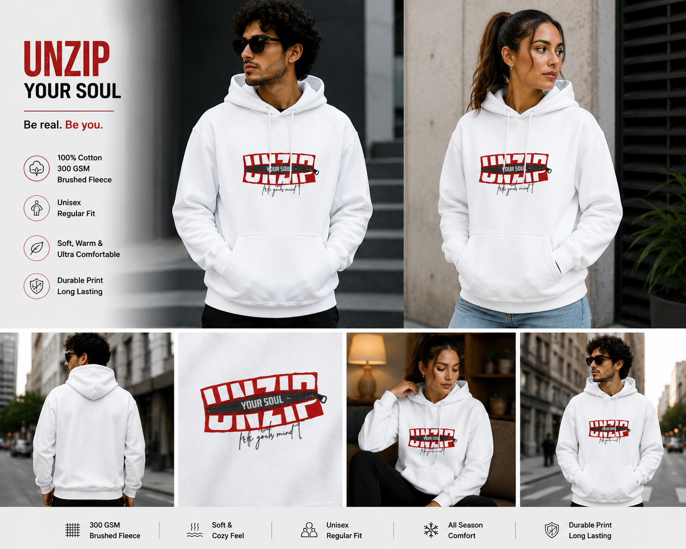 Unzip Your Soul Unisex Hoodie – Minimalist Streetwear Graphic Hoodie