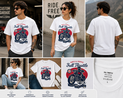 Full Throttle Motorcycle Club Oversized T-Shirt | Vintage Biker Graphic Unisex Tee