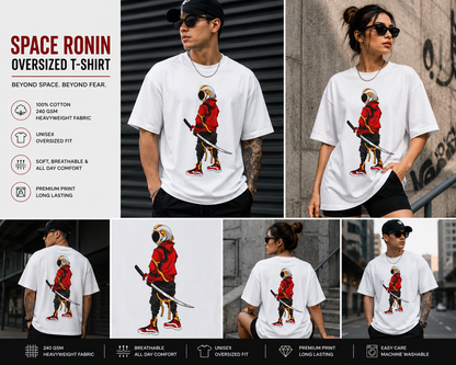 Space Ronin Unisex Oversized T-Shirt – Astronaut Samurai Graphic Streetwear Tee