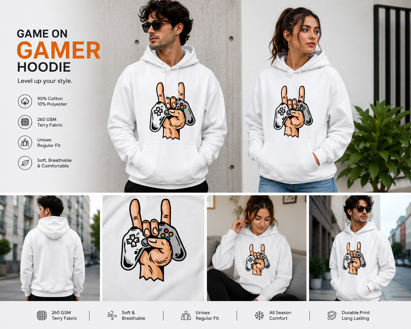 Game On Unisex Pullover Hoodie – Gamer Graphic Streetwear Hoodie