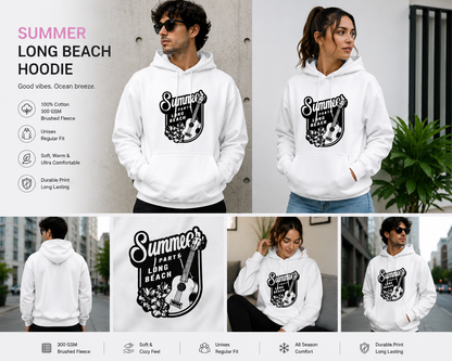 Summer Long Beach Unisex Hoodie – Vintage Beach Guitar Graphic Hoodie
