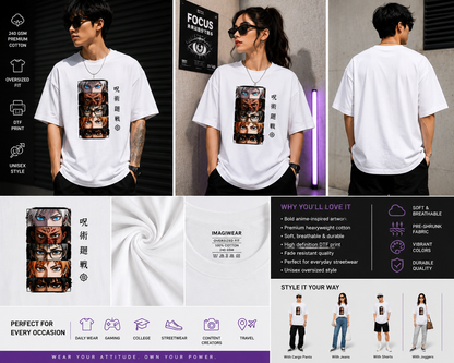 Anime Eyes Collage Oversized T-Shirt | Premium 240 GSM Cotton | Unisex
