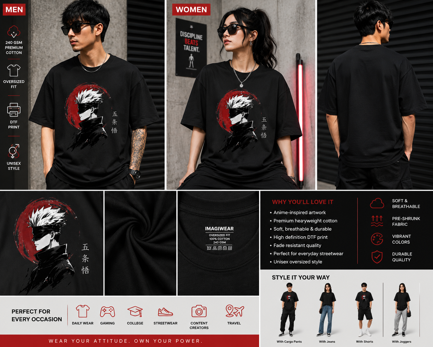 Blind Sorcerer Oversized T-Shirt | Anime Inspired Streetwear Graphic Tee
