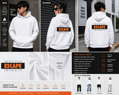Escape Regular Fit Hoodie | Minimal Typography Streetwear Hoodie