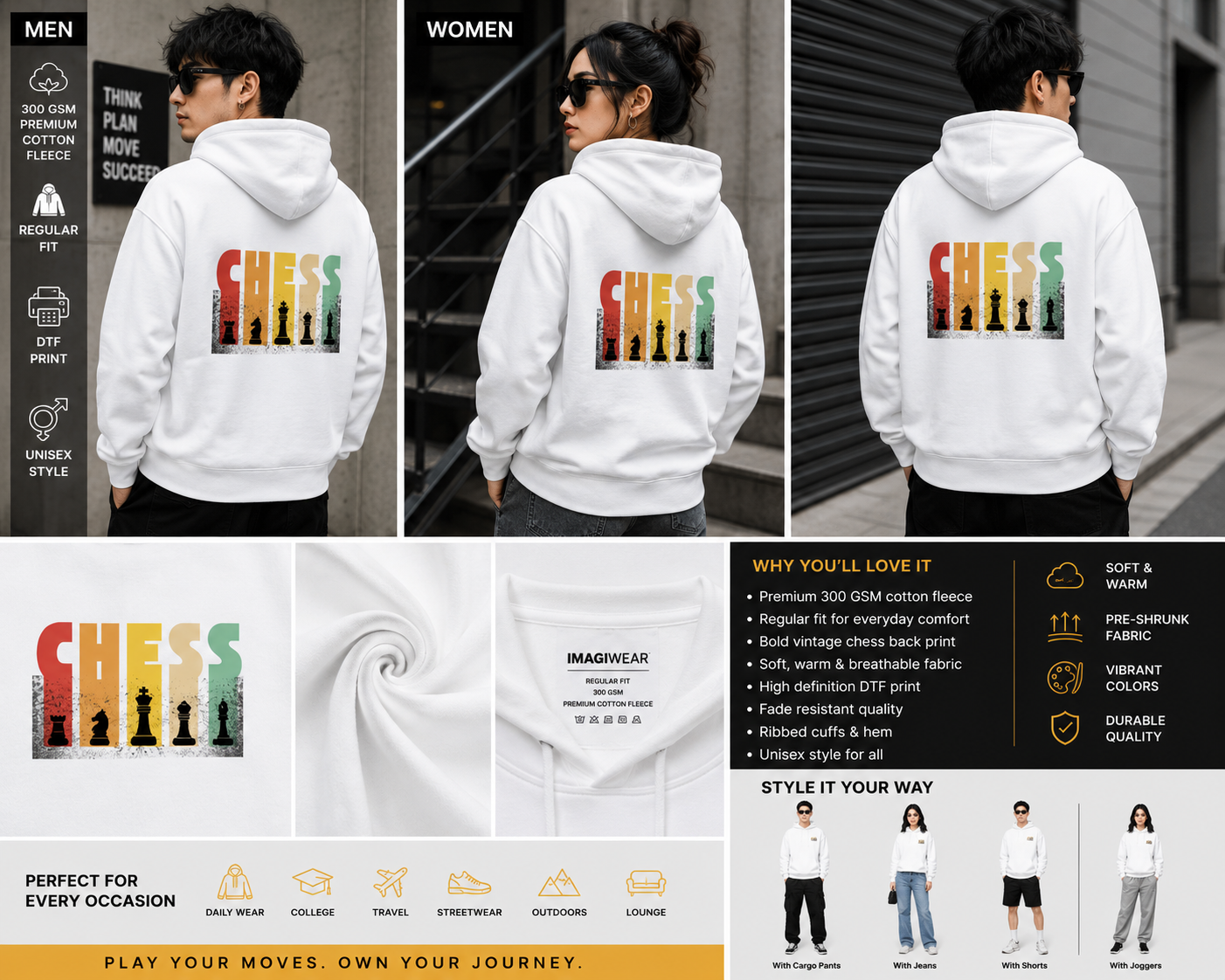 Chess Strategy Regular Fit Hoodie | Vintage Chess Graphic Hoodie