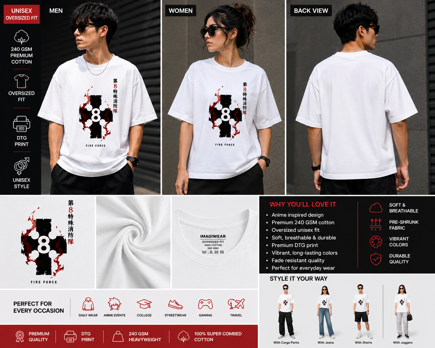 Unit Eight Flame Oversized T-Shirt | Anime Inspired Streetwear Graphic Tee