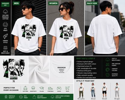 Hunter × Hunter Main Characters Oversized T-Shirt | Gon, Killua, Kurapika & Leorio Anime Graphic Tee