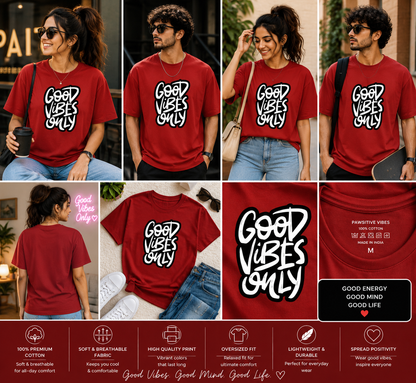 Good Vibes Only Oversized T-Shirt | Positive Quote Graphic Unisex Tee