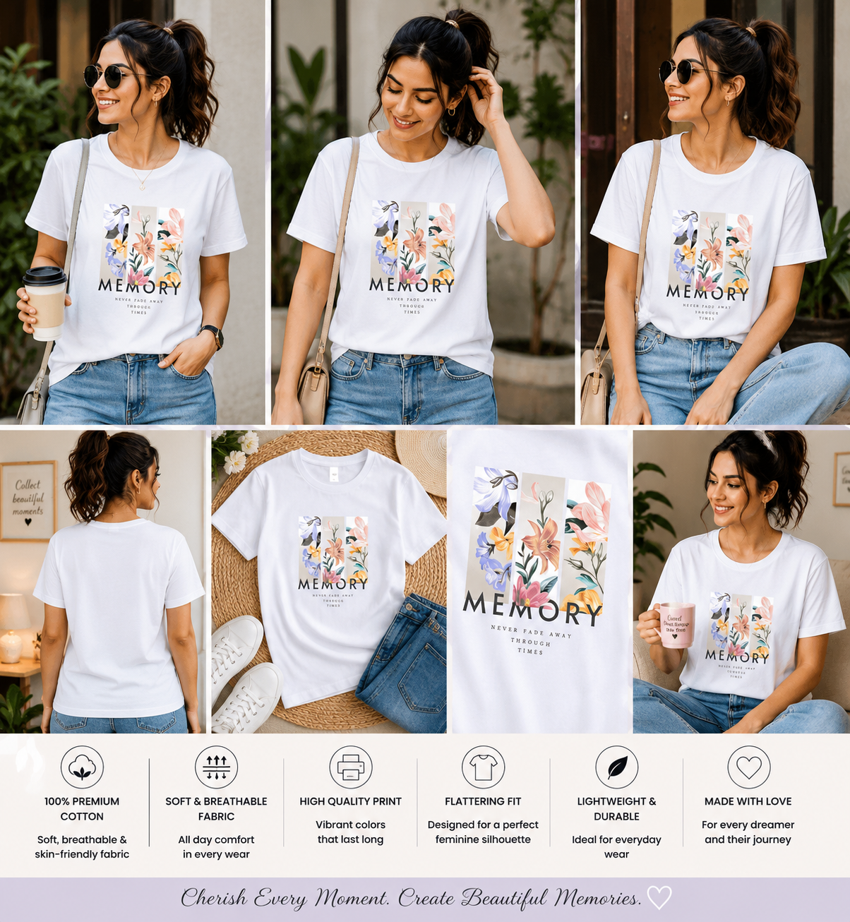 Memory Floral Women's Classic T-Shirt | Elegant Botanical Graphic Tee