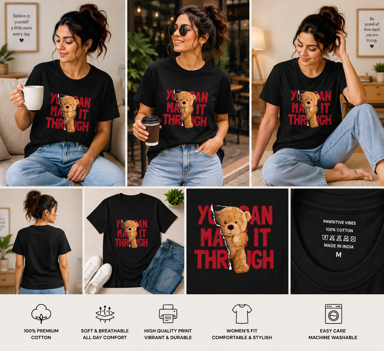 You Can Make It Through Women's Classic T-Shirt | Motivational Teddy Bear Graphic Tee