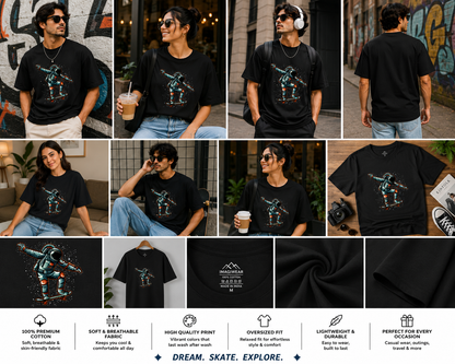 Astronaut Skateboard Oversized T-Shirt | Space Skater Graphic Unisex Tee