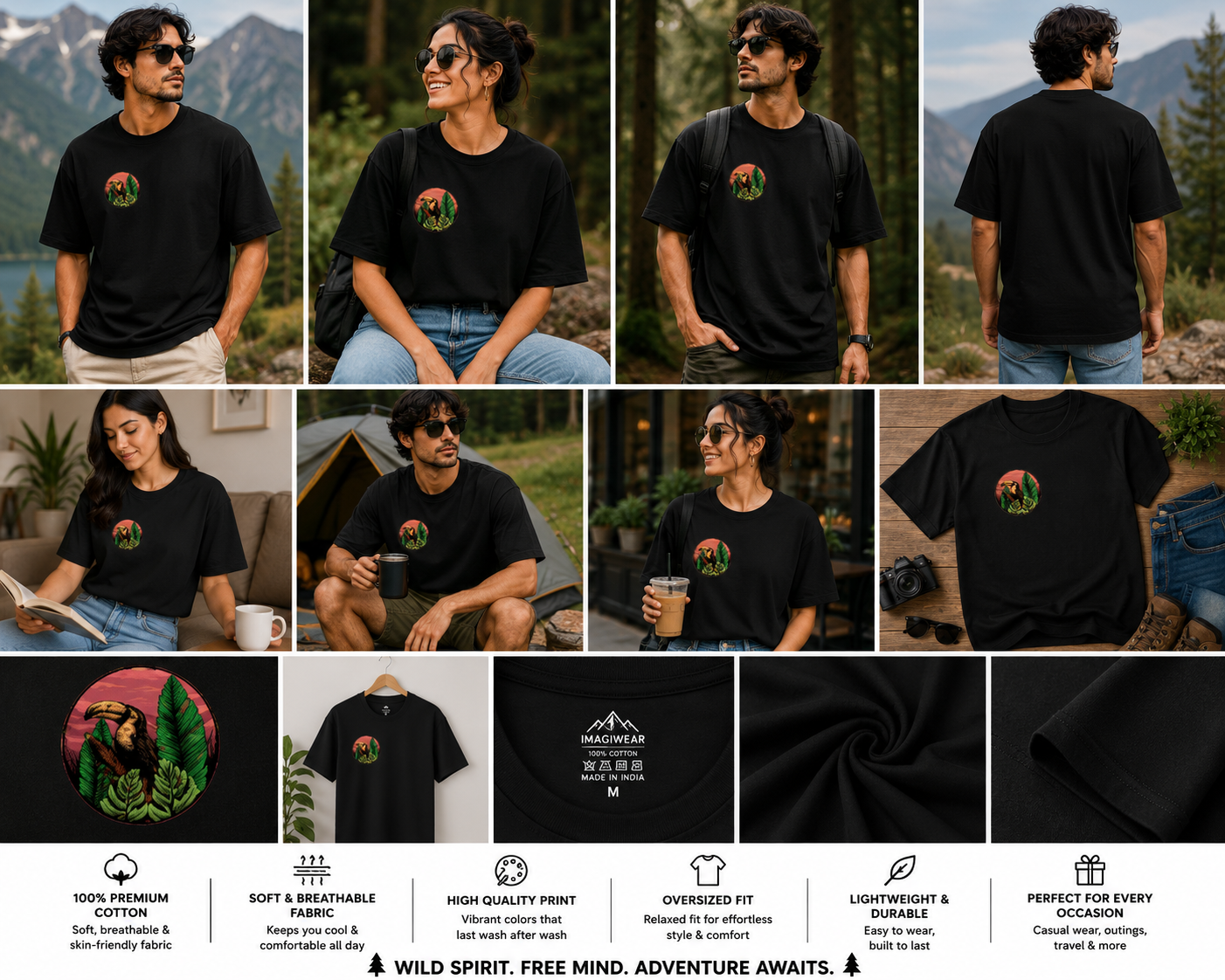 Wild Bear Adventure Oversized T-Shirt | Nature Explorer Graphic Unisex Tee
